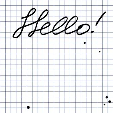 Hello text. Vector lettering. Caption on notebook sheet. Stock Illustration