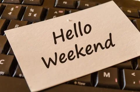 Hello weekend text note concept Stock Photos