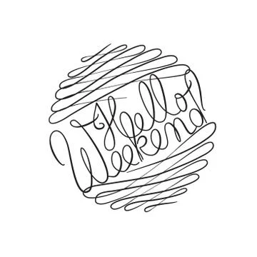 Hello Weekend text surrounded by exaggerated beautiful swash flourishes calli Stock Illustration