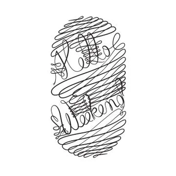 Hello Weekend text surrounded by exaggerated beautiful swash flourishes calli Stock Illustration