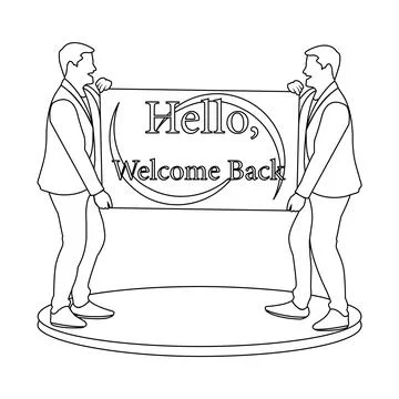 Hello welcome back line art design Stock Illustration