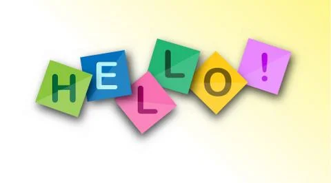 Hello. Welcome speech on multicolored square sheets. Vector banner for a webs Stock Illustration