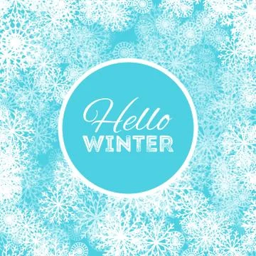 Hello winter abstract background design with snowflakes and snow 스톡 일러스트