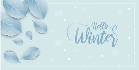 Hello Winter  banner background with paper art and craft style. Calligraphy.Vect Stock Illustration