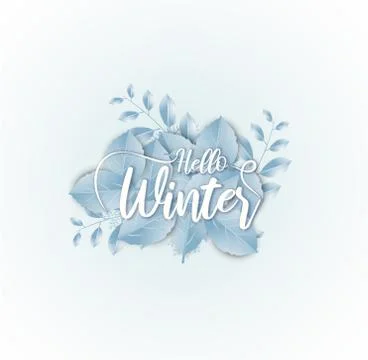 Hello Winter  banner background with paper art and craft style. Calligraphy.Vect Stock Illustration