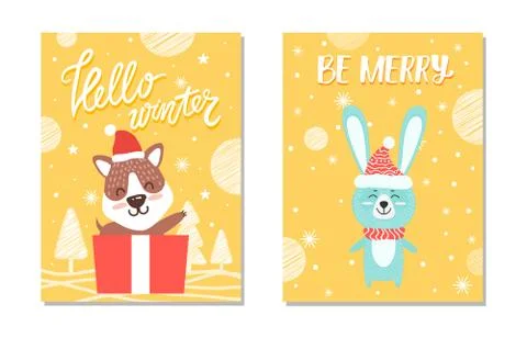 Hello Winter Be Merry Posters Vector Illustration Stock-Illustration