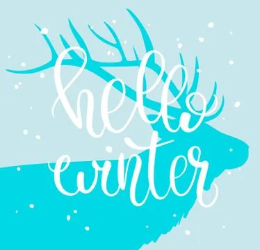 Hello Winter. Brush lettering composition with deer Stock Illustration