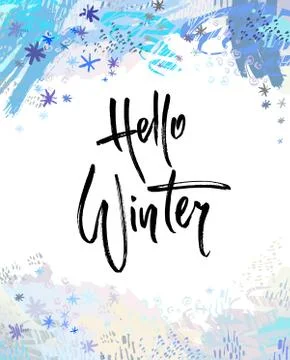 Hello winter brush lettering. Stock Illustration