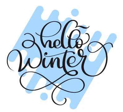 Hello winter calligraphy text on blue abstract background. Hand drawn lettering Stock Illustration