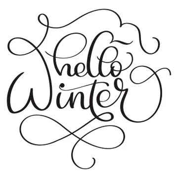 Hello winter calligraphy text on white background. Hand drawn lettering Vector Stock Illustration