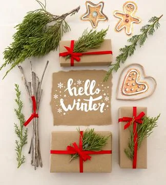 Hello winter card Stock Photos