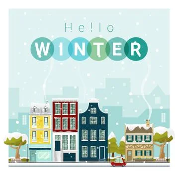 Hello winter cityscape background Stock Illustration