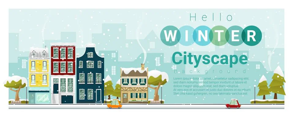 Hello winter cityscape background Illustrazione stock