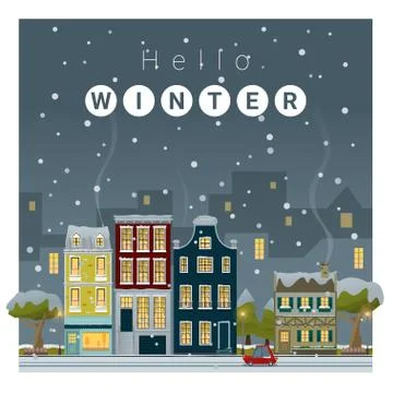 Hello winter cityscape background Stock Illustration