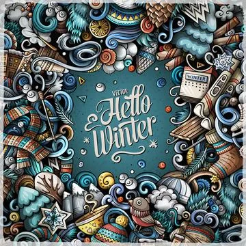 Hello Winter Doodle Winter Frame Stock Illustration