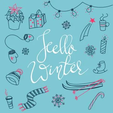 Hello winter doodles Stock Illustration