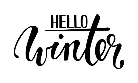 Hello winter. Hand drawn calligraphy and brush pen lettering. design for ho.. Stock Illustration