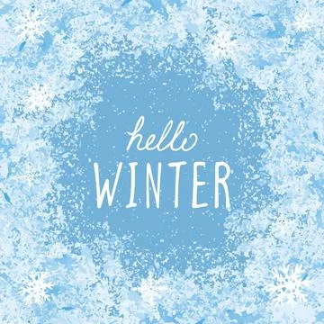Hello Winter on ice background for social media. Illustration