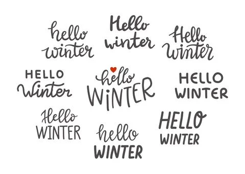 Hello winter lettering set and isolated vector Stock Illustration