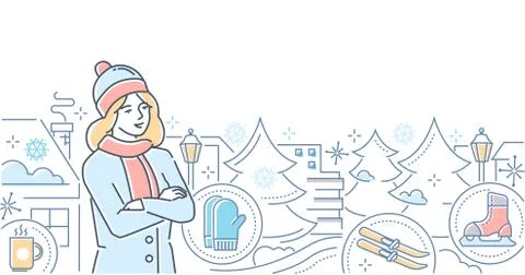 Hello, winter - modern line design style illustration Illustrazione stock