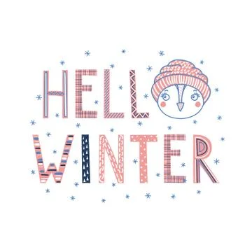 Hello winter owl poster Stock Illustration