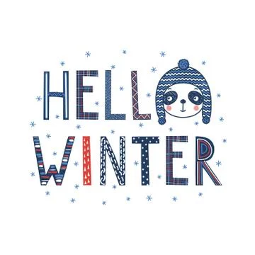 Hello winter panda poster Stock Illustration