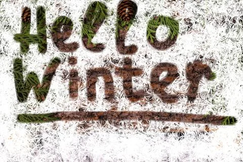 Hello winter text, the concept of a new year Stock Photos