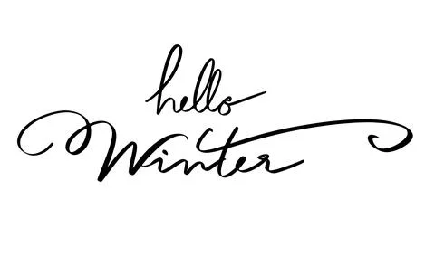 Hello winter text font calligraphy hand written lettering script black colo.. Illustrazione stock