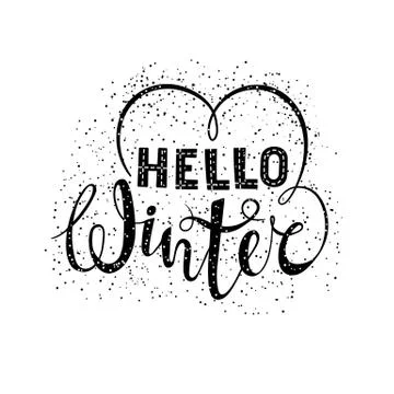 Hello winter text lettering with heart element. Seasonal shopping concept to Stock Illustration