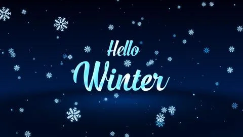 Hello Winter Text On Magic Dark Blue Shiny Snowflakes Particles Falling Glitter Illustrazione stock