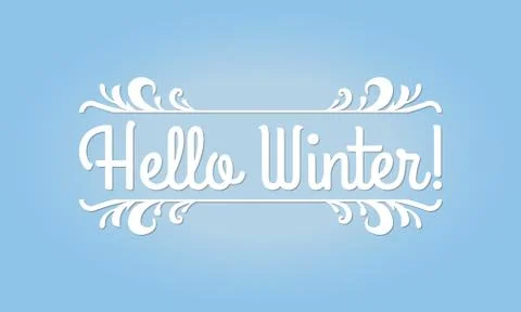 Hello Winter text. Typography design for greeting card or banner. Vector Stock Illustration