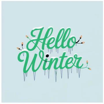Hello Winter Typography Vector with Snow and Icicles Stock Illustration