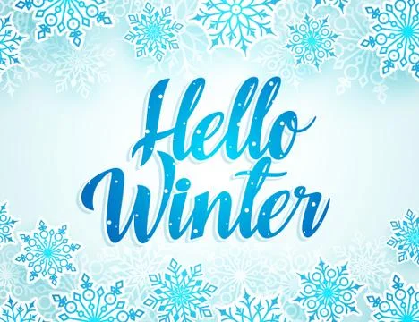 Hello winter vector greetings design with blue typography Stock Illustration