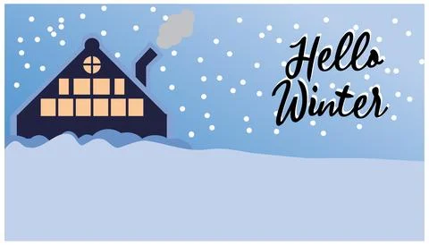 Hello winter. Winter landscape with house and snow. Vector illustration. EPS10 Stock Illustration