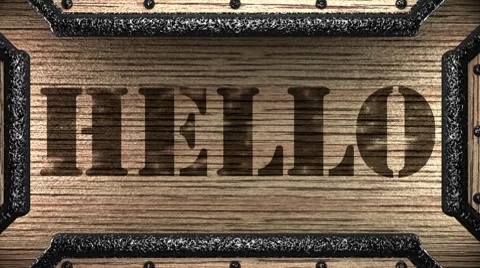 Hello on wooden stamp Stockbeeldmateriaal 8652187
