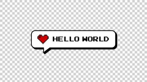 Hello World 8-bit pixel art neubrutalism comment balloon badge. Stock Illustration