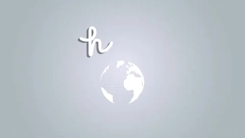 Hello world animation with a rotating earth nd hand lettering on the gray Stock Footage 95754131