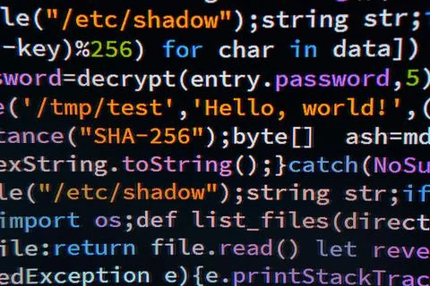 Hello World. Image shows a C coding environment with testing, error handlin.. Stock Photos