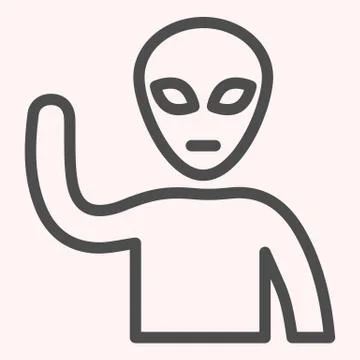 Hello world line icon. Humanoid alien with smilling face. Astronomy vector Illustrazione stock
