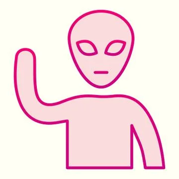 Hello world line icon. Humanoid alien with smilling face. Astronomy vector Stock Illustration