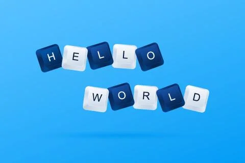 HELLO WORLD message from a first computer program. Computer keyboard keys. 스톡 일러스트