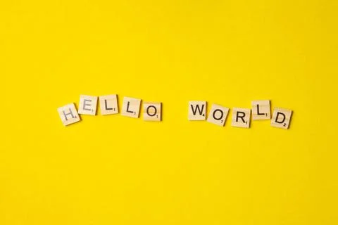 Hello, World. Message from a first computer program used in many tutorials for Stock Photos
