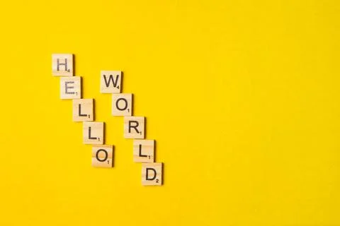 Hello, World. Message from a first computer program used in many tutorials for Stock-Fotos