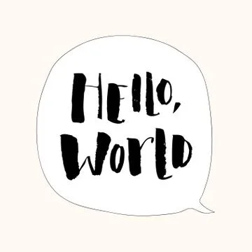 Hello world. Modern calligraphy text, handwritten with brush and black ink Stock Illustration
