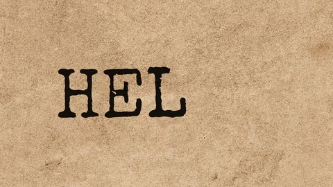 Hello World text written with a typewriter animation on old textured paper al Stock Footage 129372091