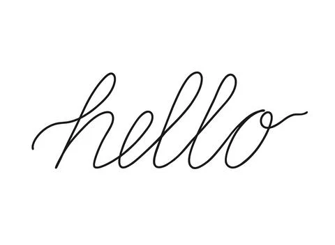 Hello write calligraphy word, continuous line drawing. Greeting on English Stock Illustration