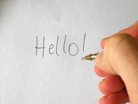 Hello Writing Hand Stock Photos