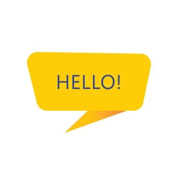 Hello! - Yellow Speech Bubble. Button, Sign, Label, Icon, Tag, Badge. Illustrazione stock