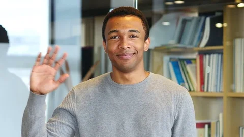 Hello by Young Afro-American Man, Waving Hand Video stock 81495507