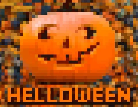 Helloween background, pixel funny pumpkin. Greeting card for party and sale Stock Illustration